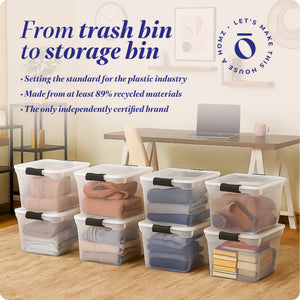 Homz Secure Latch Large Clear Stackable Storage Container Bin, 31 Quart (8 Pack)