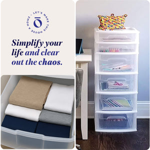 Homz Plastic 6 Clear Drawer Medium Home Storage Container Tower, White (2 Pack)