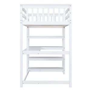 Loft Bed With Storage Shelves And Under Bed Desk