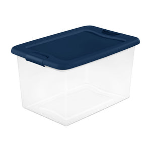 Sterilite 64 Quart Latching Plastic Storage Container Tote, Marine Blue, 12 Pack