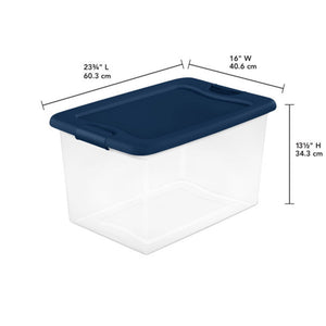 Sterilite 64 Quart Latching Plastic Storage Container Tote, Marine Blue, 12 Pack