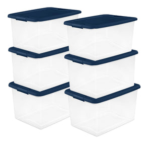 Sterilite 64 Quart Latching Plastic Storage Container Tote, Marine Blue, 12 Pack