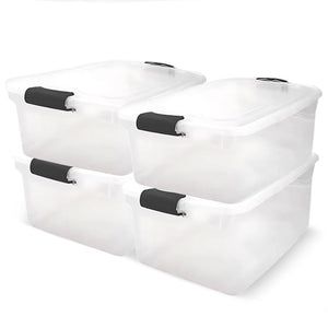Homz 64 Qt Clear Storage Organizing Container Bin with Latching Lids (4 Pack)