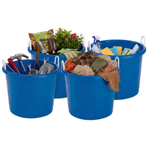 Homz 18 Gal Plastic Open Storage Round Utility Tub with Handles, Blue (4 Pack)