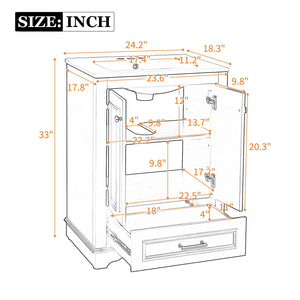 Bathroom Vanity With Ceramic Sink Combo, Modern Freestanding Storage Cabinet With Silver Handles