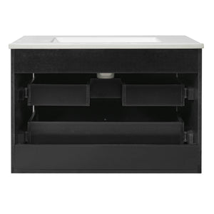 Floating Bathroom Vanity With Oval Knobs & Round Edge, Soft Close Drawer Slides