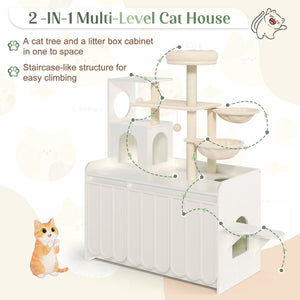 50.6" Cat Tree with Litter Box Enclosure, Sisal Scratching Post & Storage