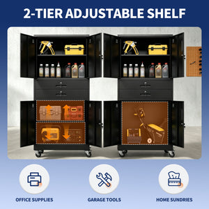 Metal Storage Cabinet with Two Drawers and Locking Doors