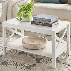 ClosetMaid X Frame Living Room Accent Coffee Table with Shelf Storage, White