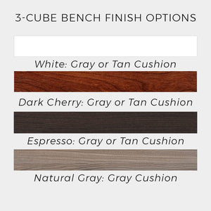 ClosetMaid 3 Cube Cubby Storage Organizer Bench with Seat Cushion, White/Tan