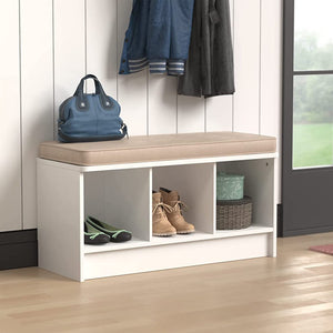 ClosetMaid 3 Cube Cubby Storage Organizer Bench with Seat Cushion, White/Tan