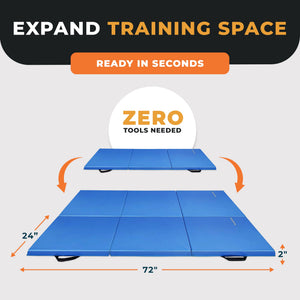 BalanceFrom Fitness GoGym 6x2ft Folding 3 Panel Exercise Mat with Handles, Blue
