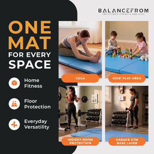 BalanceFrom Fitness GoGym 6x2ft Folding 3 Panel Exercise Mat with Handles, Blue