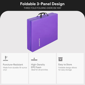 BalanceFrom Fitness GoGym 6'x2'x1.5" Folding 3 Panel Exercise Gym Mat, Purple