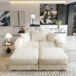 Deep Seat Convertible Sofa With Soft Pillows And Ottomans