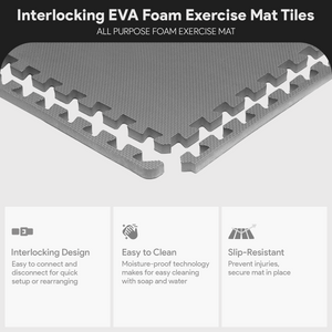 BalanceFrom Fitness 24 Sq Ft Interlocking EVA Foam Exercise Mat Tiles, Gray