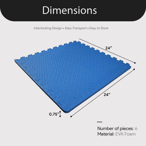 BalanceFrom Fitness 24 Sq Ft Interlocking EVA Foam Exercise Mat Tiles, Blue