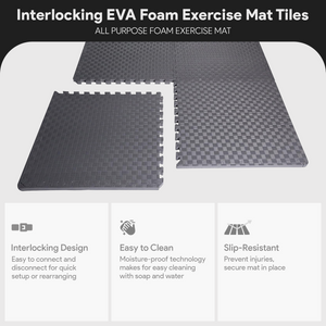BalanceFrom Fitness 24 Sq Ft Interlocking EVA Foam Exercise Mat Tiles, Gray