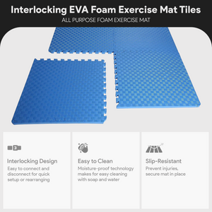 BalanceFrom Fitness 24 Sq Ft Interlocking EVA Foam Exercise Mat Tiles, Blue