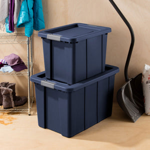 Sterilite Tuff1 30 Gallon Plastic Storage Tote Bin w/Latching Lid, Blue (4 Pack)