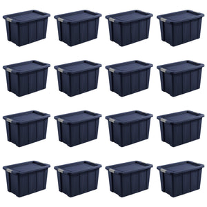 Sterilite Tuff1 30 Gal Plastic Storage Tote Bin w/Latching Lid, Blue (16 Pack)