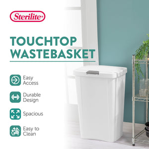 Sterilite 13 Gallon TouchTop Wastebasket with Titanium Latch, White (12 Pack)
