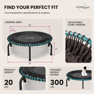 JumpSport 350 Pro Fitness 39 Inch Cardio Workout Indoor Trampoline, Teal/Black