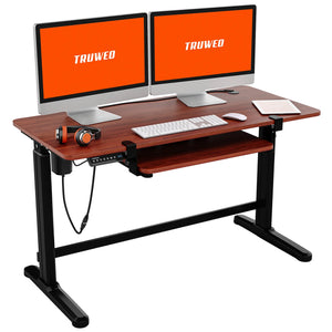 Truweo Adjustable Electric Standing Desk Tabletop w/Sliding Keyboard Tray, Brown