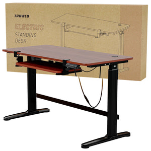 Truweo Adjustable Electric Standing Desk Tabletop w/Sliding Keyboard Tray, Brown