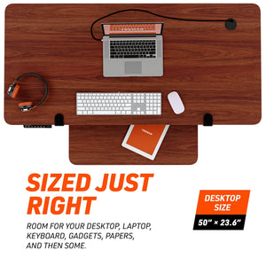 Truweo Adjustable Electric Standing Desk Tabletop w/Sliding Keyboard Tray, Brown