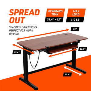 Truweo Adjustable Electric Standing Desk Tabletop w/Sliding Keyboard Tray, Brown