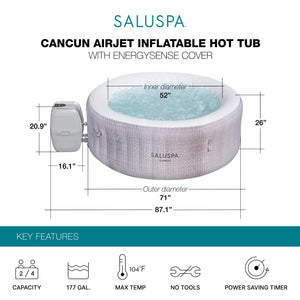 Bestway SaluSpa Cancun 2 to 4 Person Inflatable Hot Tub, Energy-Efficient Spa