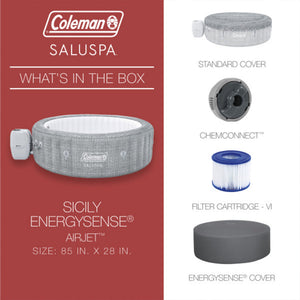 Coleman Sicily AirJet Round Inflatable Hot Tub with EnergySense Cover, Grey
