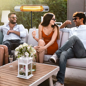 Sengoku HeatMate Weatherproof Graphite Patio Heater with Stand & Remote, Silver - TRAPSKI