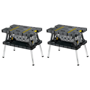 Keter Folding Portable Workbench Sawhorse w/12 In Clamps, Black/Yellow (2 Pack) - TRAPSKI