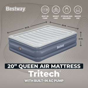 Bestway Tritech Mattress, 20" with Built-In AC Pump and Bag