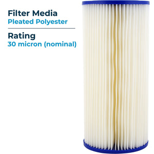 SpiroPure 10 x 4.5" Pleated Polyester Water Filter Cartridge, 30 Micron (8 Pack)