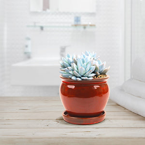 Southern Patio Wisteria 8" Round Ceramic Planter Pot with Saucer, Red (4 Pack)