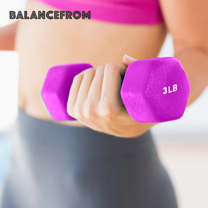 BalanceFrom Neoprene Dumbbell Set with Rack, Nonslip Coated Weights for Women and Men, Strength Training, Multiple Sizes and Colors