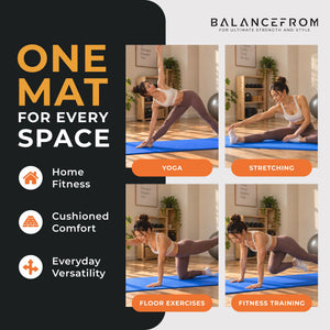 BalanceFrom GoCloud 1" Extra Thick Exercise Yoga Mat with Carrying Strap, Blue