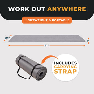 BalanceFrom GoCloud 1" Extra Thick Exercise Yoga Mat with Carrying Strap, Gray