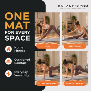 BalanceFrom GoCloud 1" Extra Thick Exercise Yoga Mat with Carrying Strap, Gray