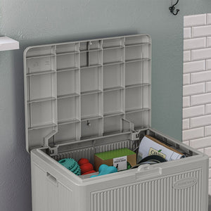 Suncast 22 Gallon Indoor Outdoor Small Patio Deck Box Storage Chest, Stoney