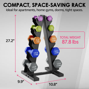HolaHatha Dumbbell Hand Weights Set & Rack for Home Workout, 76 Lbs, Multicolor