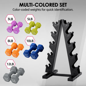 HolaHatha Dumbbell Hand Weights Set & Rack for Home Workout, 76 Lbs, Multicolor