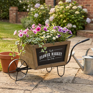 Farmhouse Wheelbarrow Planter with Flower Market Sign