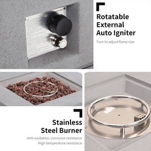 ESSENTIAL LOUNGER 35" Square Concrete Outdoor 50,000 BTU Firepit Table Set, Gray