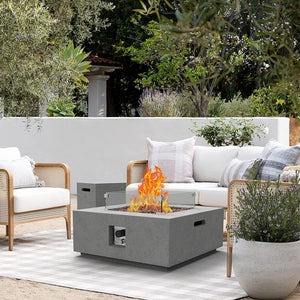 ESSENTIAL LOUNGER 35" Square Concrete Outdoor 50,000 BTU Firepit Table Set, Gray