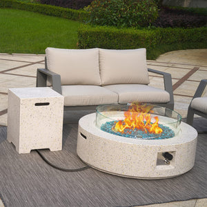 ESSENTIAL LOUNGER Fire Pit Propane Tank Cover Hideaway Table with Handles, White