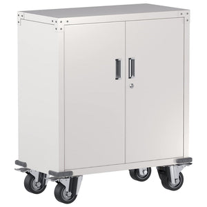 AOBABO Steel Lockable Office Storage Cabinet, Adjustable Shelves & Wheels, White